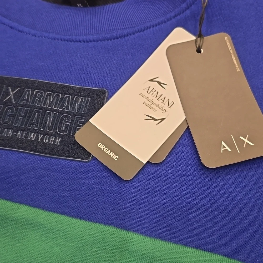 Armani exchange Colorblock black blue  green organic sweatshirt new mens XL RARE - Picture 4 of 6